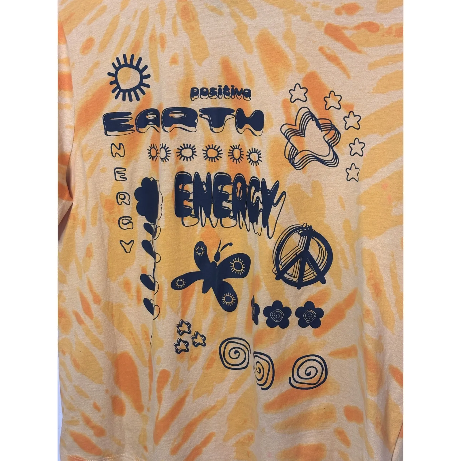 H&M Divided Yellow Tie Dye Positive Earth Energy Graphic T Shirt Women's Medium - Image 6
