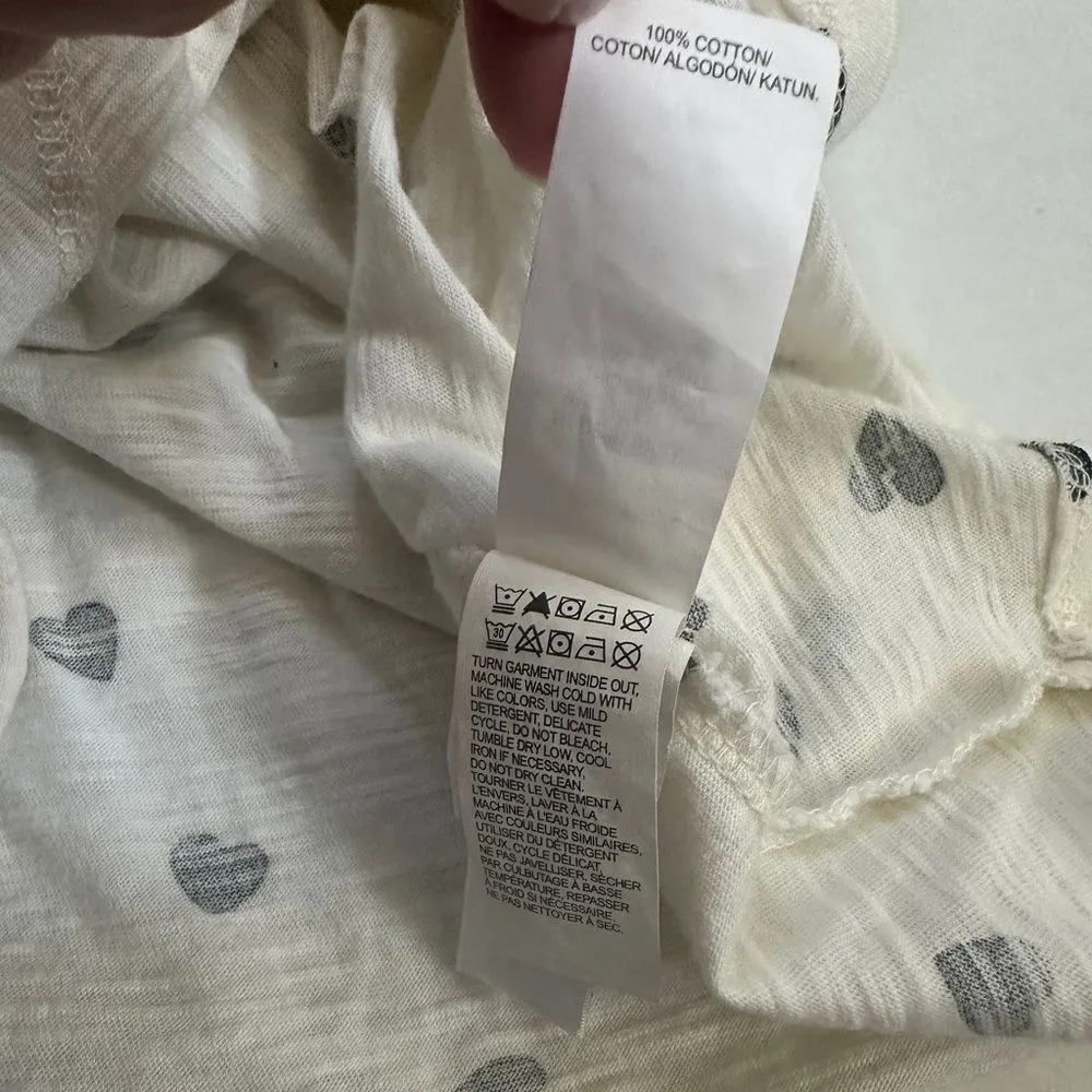 Lucky Brand Heart Print Cream/Black Asymmetrical Front Tie Ruched T Shirt - Image 5