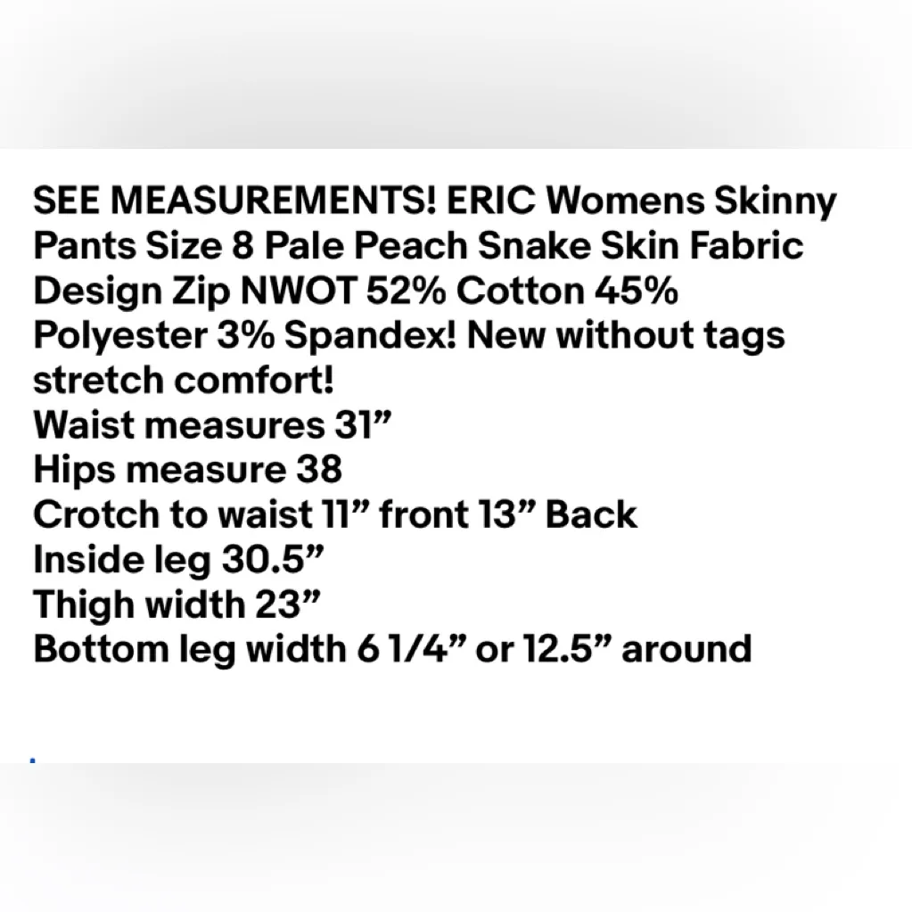 ERIC Womens Skinny Pants Size 8 Pale Peach Snake Skin Fabric Design Zip NWOT - Image 12