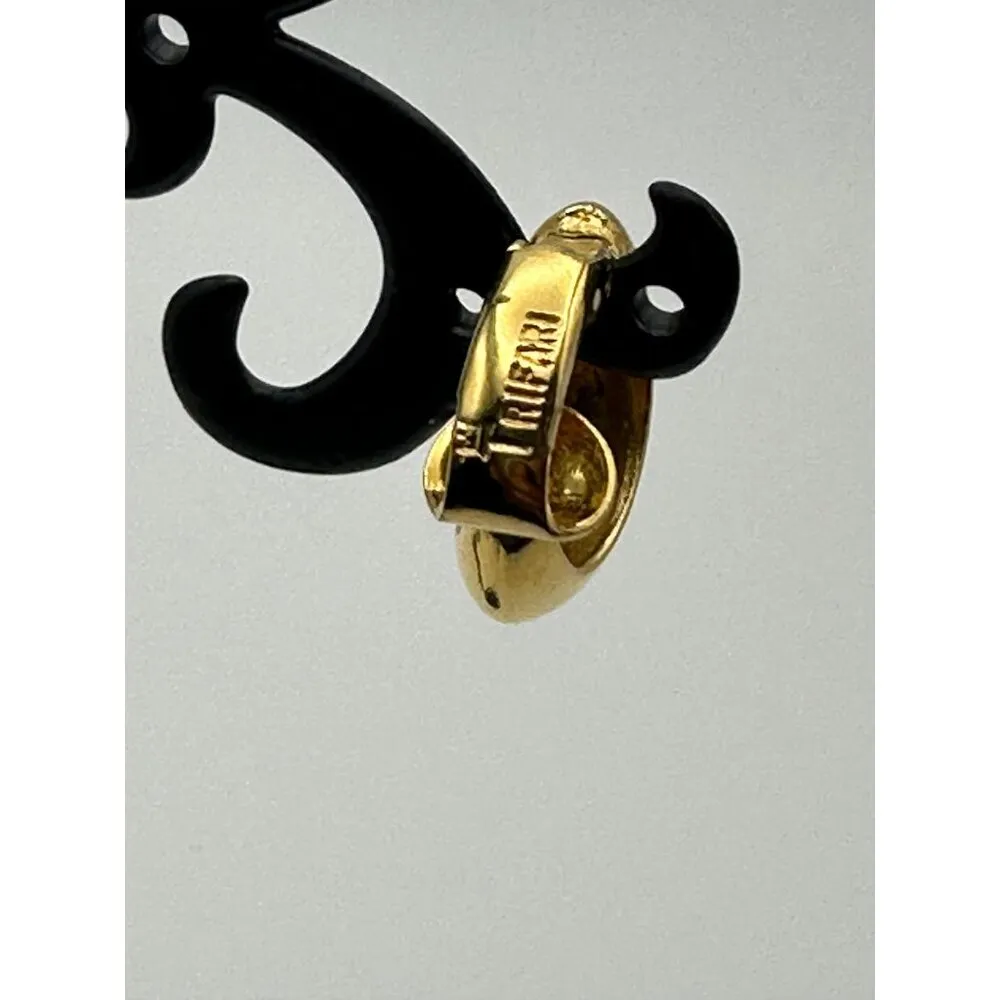 Trifari Yellow Gold Plated Classic Huggie Hoop Earrings Dainty Clip On - Image 4