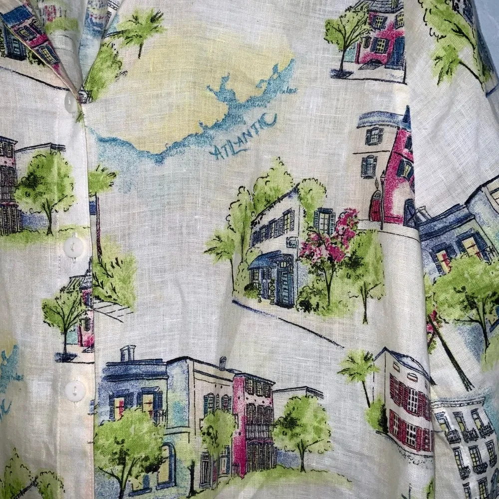 Chico’s No-Iron Linen Southern Charm-Print Button Down 3/4 Sleeve Shirt Tunic M - Image 4