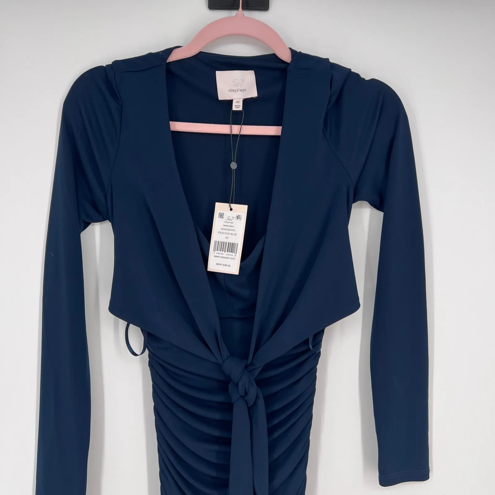 Cinq a Sept Brenna Tie Front Midi Dress Peacock Blue Size 00 - Image 3