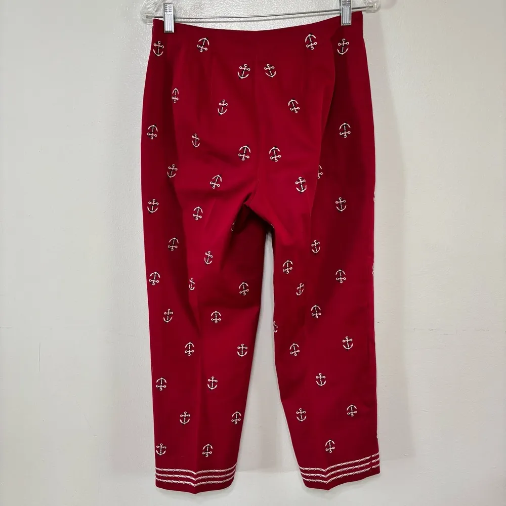 Talbots Women’s Embroidered Red Anchor Print Cropped Sailor Pants Size 8 - Image 3