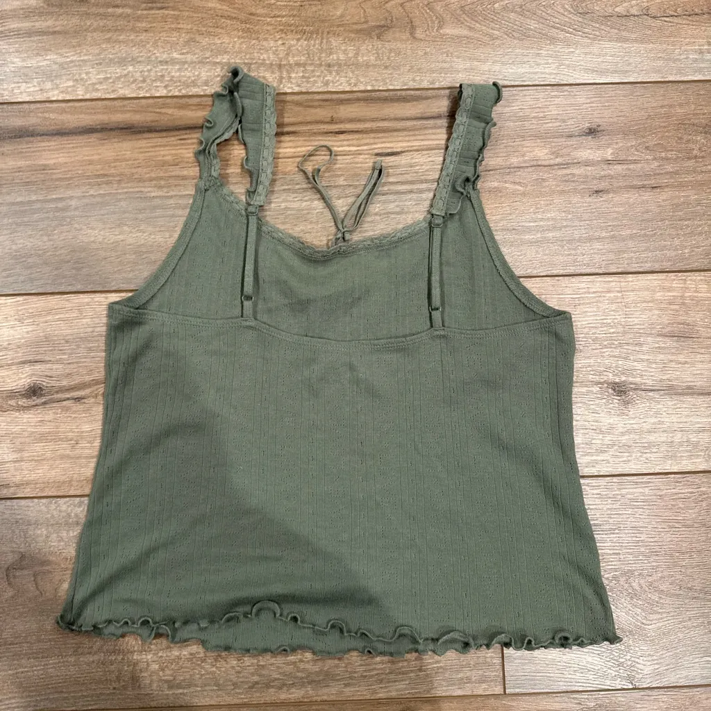 AERIE Green Lace Trim Drawstring Cami Tank Top - Image 2