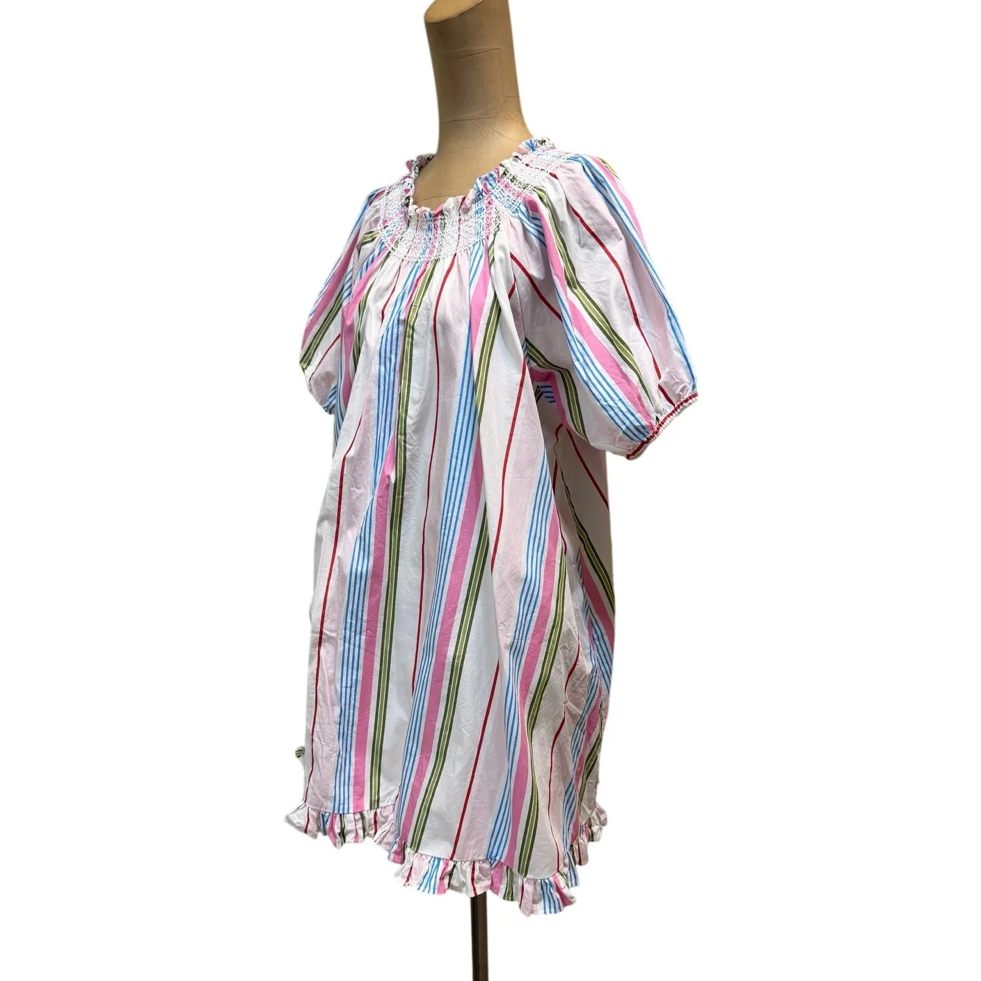 Hill House Mini Genevieve Nap Dress Cotton Short Sleeve Rainbow Stripe Medium - Image 5