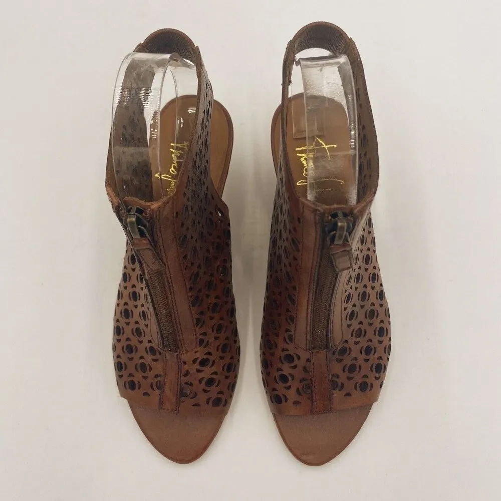 Franco Sarto Brown Laser Cut Leather Open Toe Wedge Booties Womens Size 6.5M - Image 5