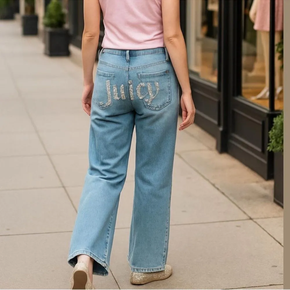 NEW Juicy Couture Lunita Jeans Relaxed Wide Leg Bling Rhinestones Size 5/27 - Image 10