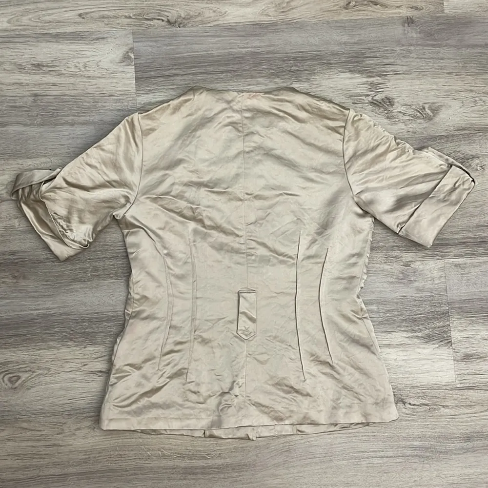 Rickie Freeman Teri Jon Beige Women's Silk Blend Short Sleeve Blouse Size 6 - Image 6