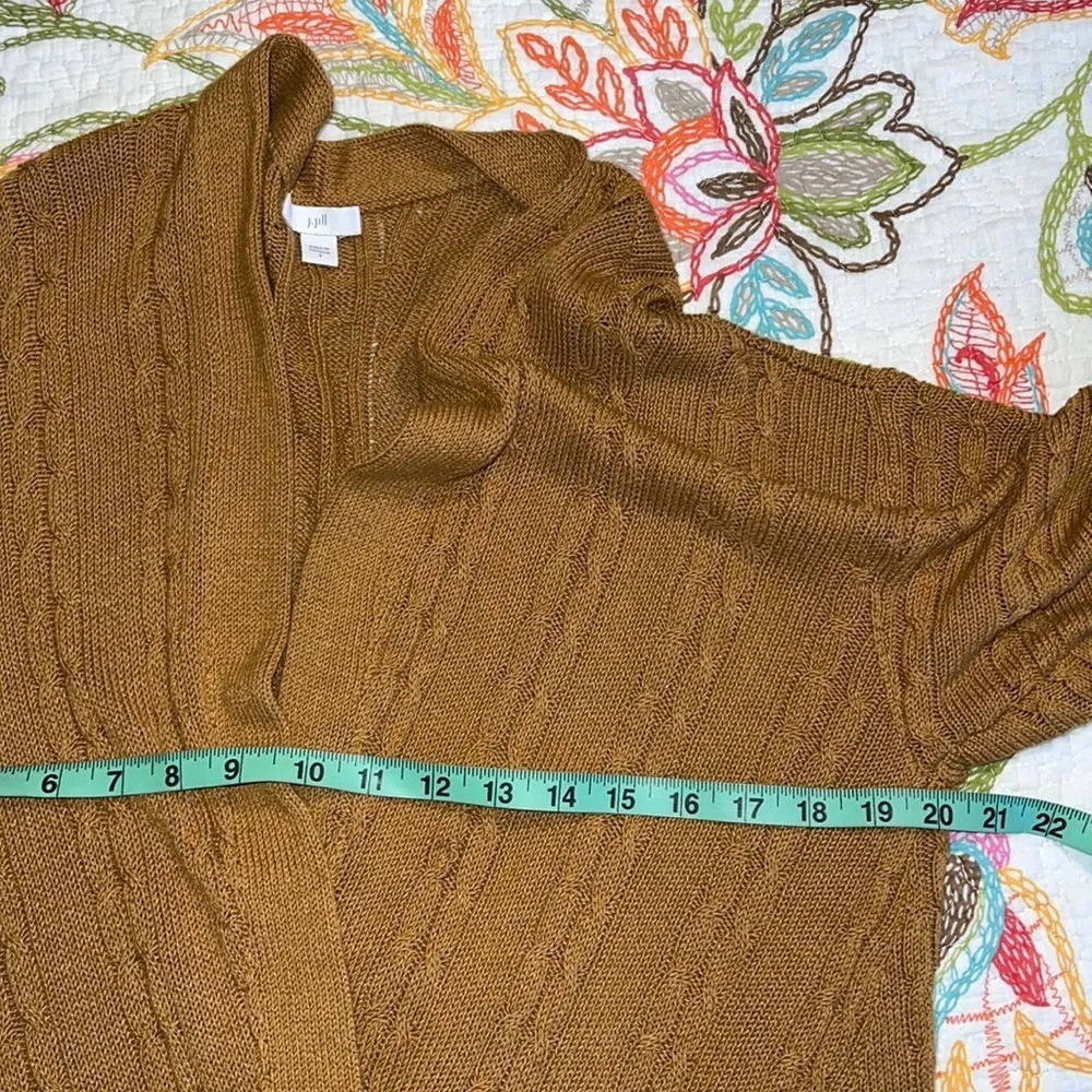 J. JILL small women's mustard brown cardigan cable knit open front 3/4 sleeves Tan - Image 5