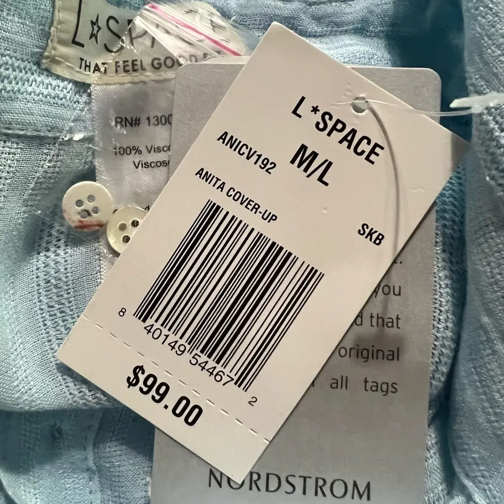 l*space L* Anita Light Sky Blue Button Down Swim Cover-Up Size M/L NWT - Image 7