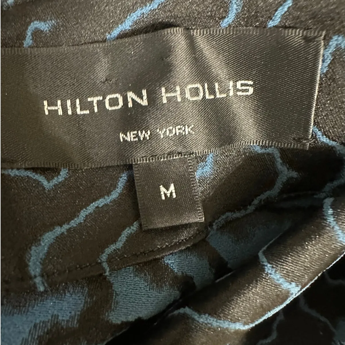 HILTON HOLLIS Blouse Jacquard Black Blue Sleeve Boatneck Tie neck Size M - Image 2