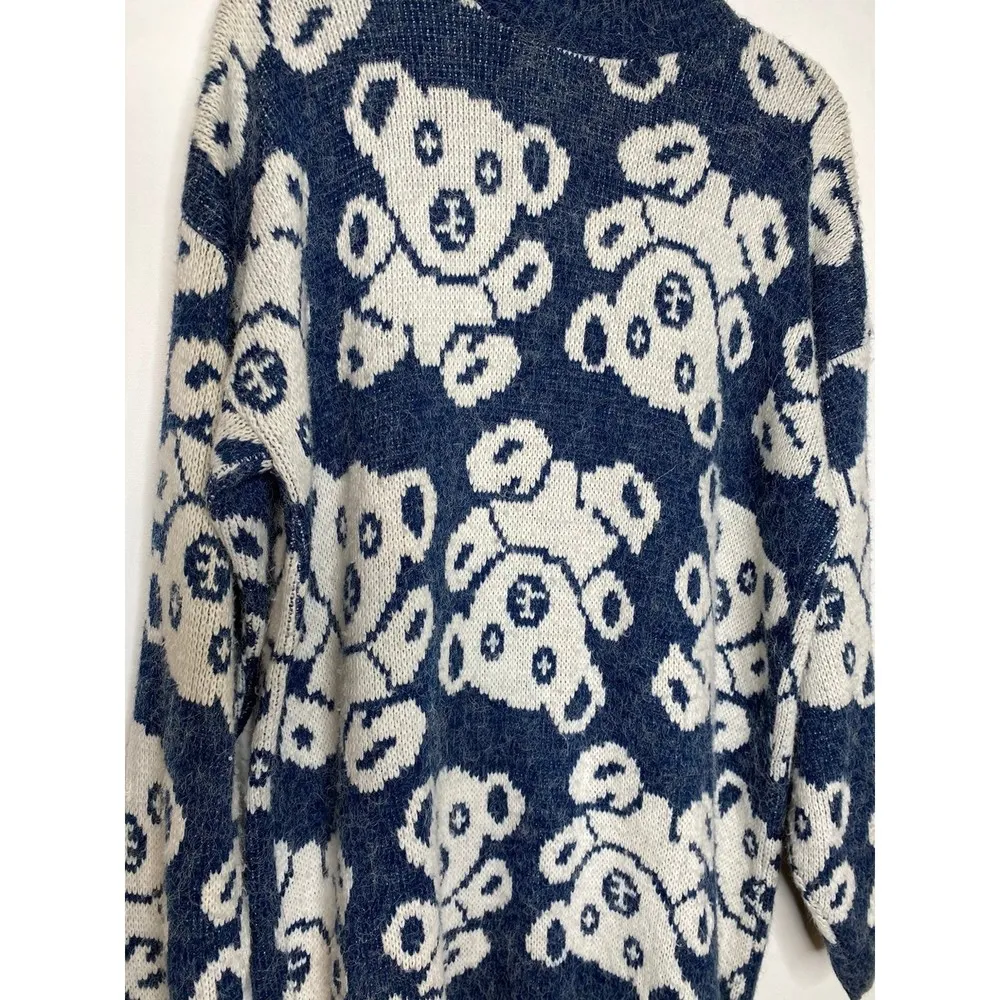 Vintage teddy bear blue white sweater oversized small 80s 90s 1980s 1990s - Image 2