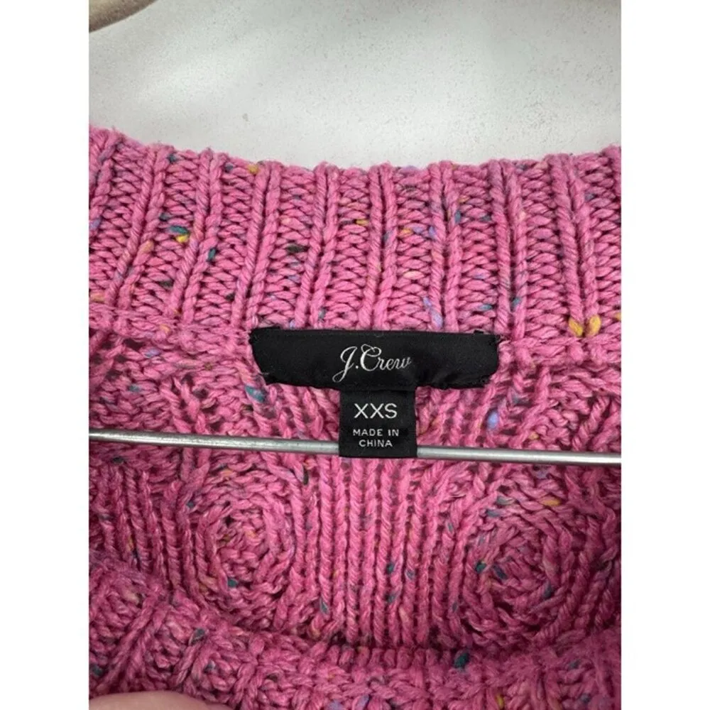 J. Crew Cable Knit Sweater Women XXS Pink Crew Neck Colorful‎ Speckled Preppy - Image 5