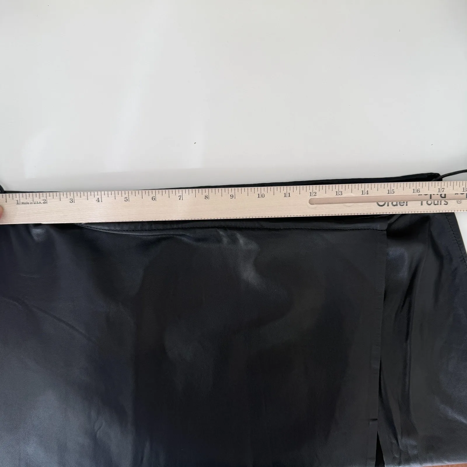 Lamarque Lamb Leather Skirt Large Black Marissa Wrap Tie Slit Quiet Luxury - Image 8