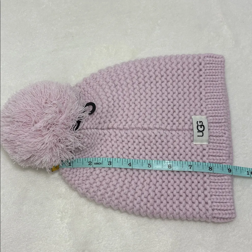 UGG Chunky Crystal Pink Knit Beanie with Pom-Pom O/S - Image 9