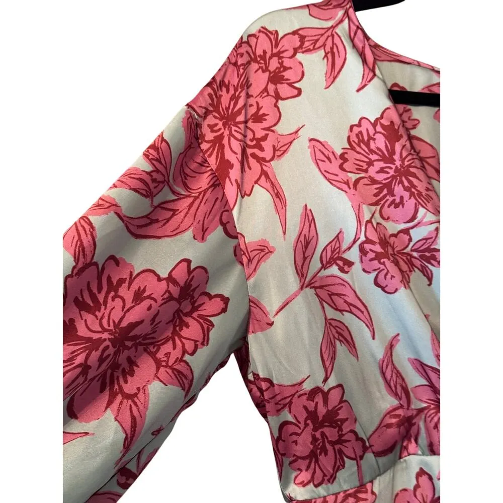 ZARA M Pink Floral Wrap Midi Dress Voluminous Sleeve Barbiecore wedding guest - Image 8