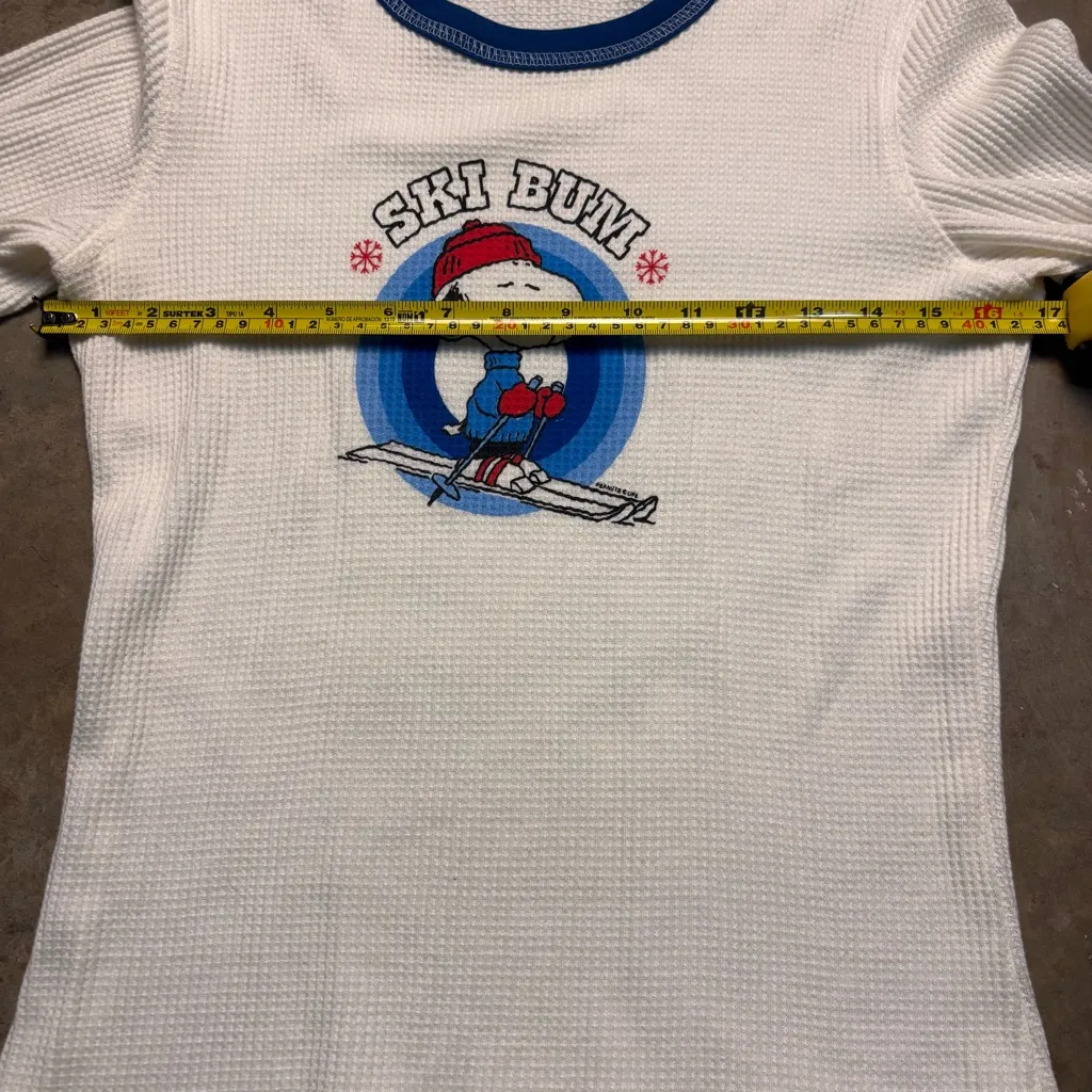 Peanuts by Doe Vintage Womens Large Y2K Snoopy Ski Bum White Thermal Shirt - Image 6