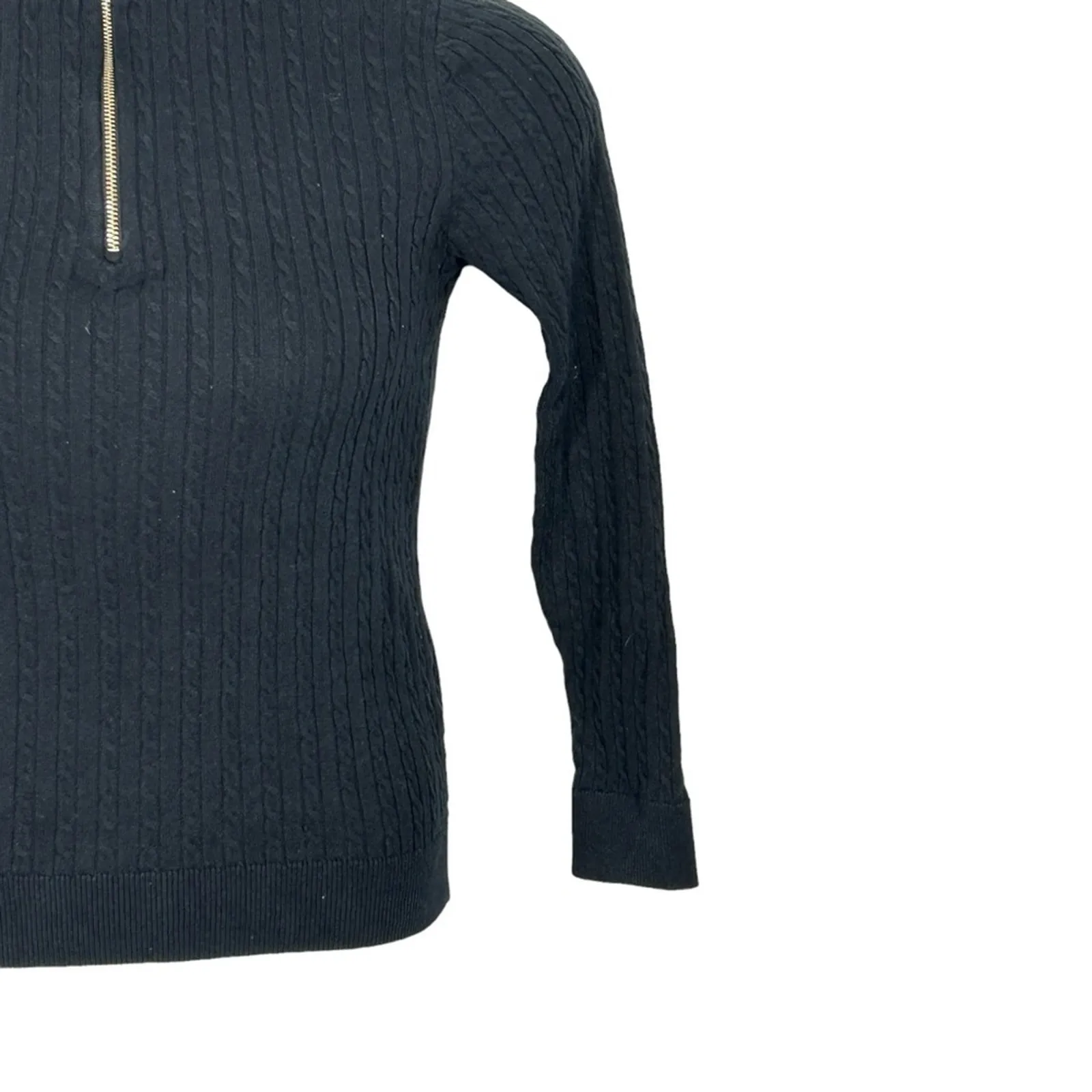 Tommy Hilfiger Black Cable Knit Half Zip Sweater Size S - Image 6