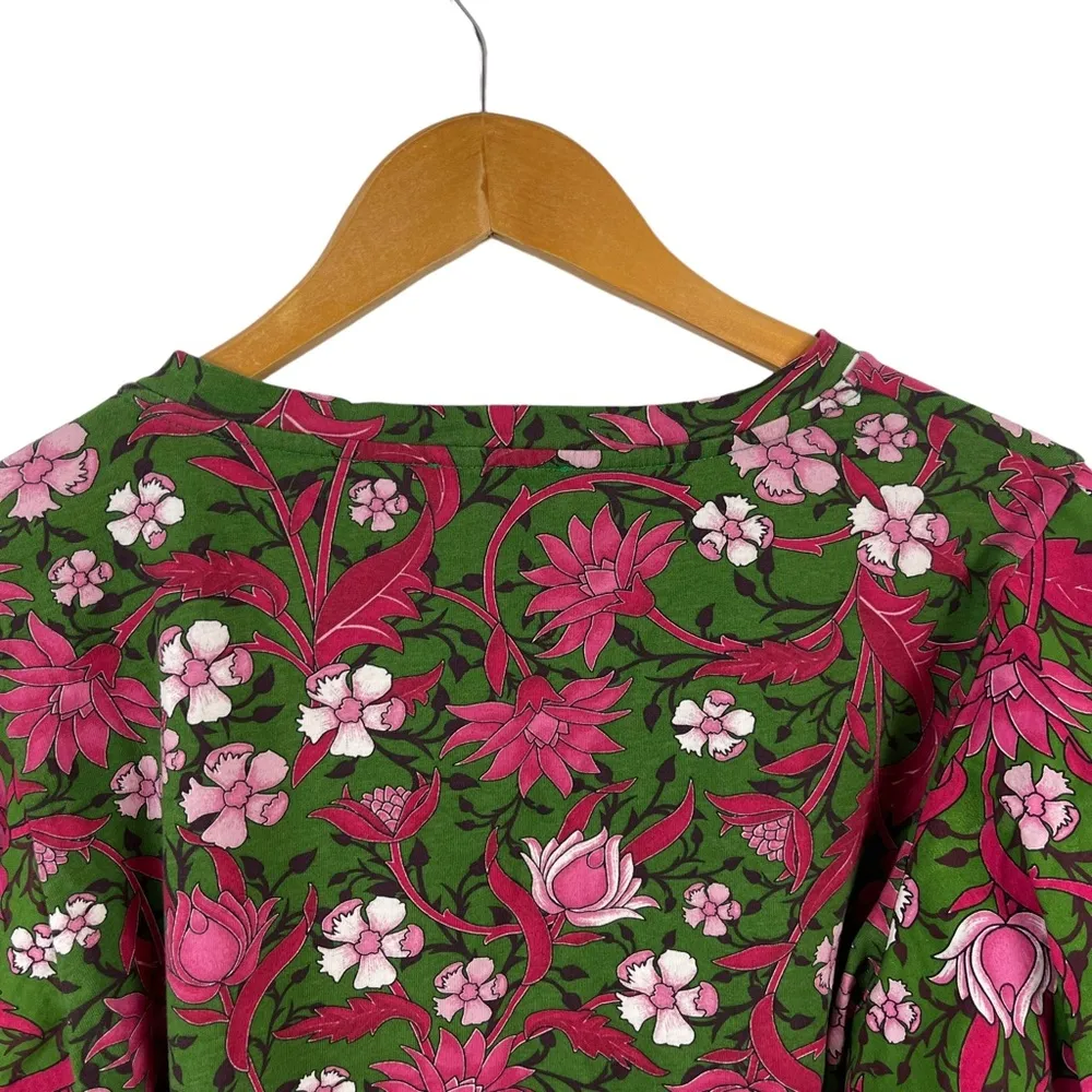 Zara Women's Floral Tie Sleeve Top Blouse Green Multicolor Puff Sleeve Size XL - Image 10