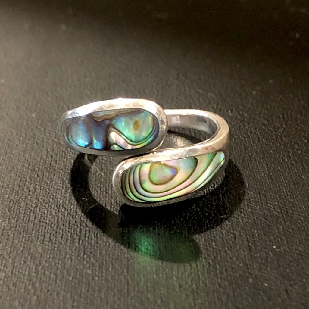 Sterling Silver Abalone Bypass Ring Size 7 - Image 2