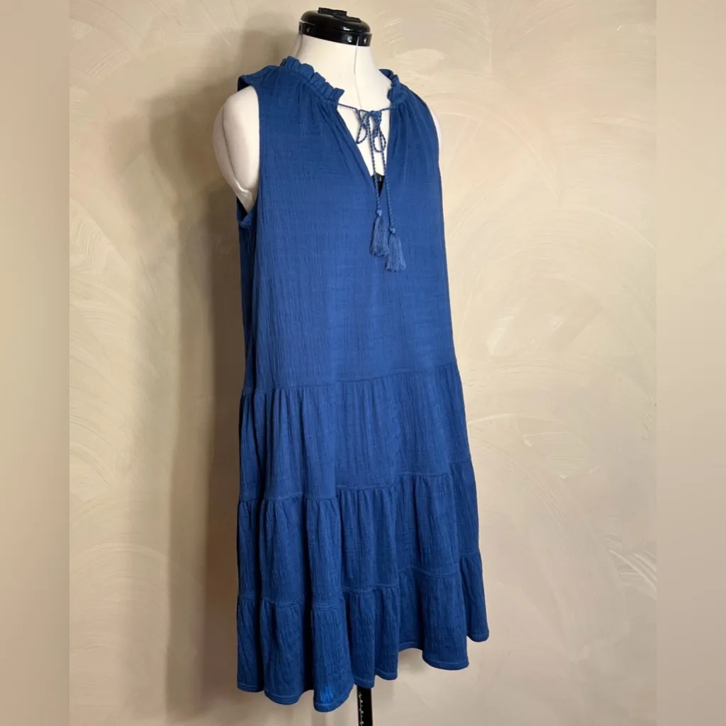 Max Studio Womens Sleeveless Tiered Cobalt Shift Dress W/Tassel Tie,MSRP:$98|SML - Image 3