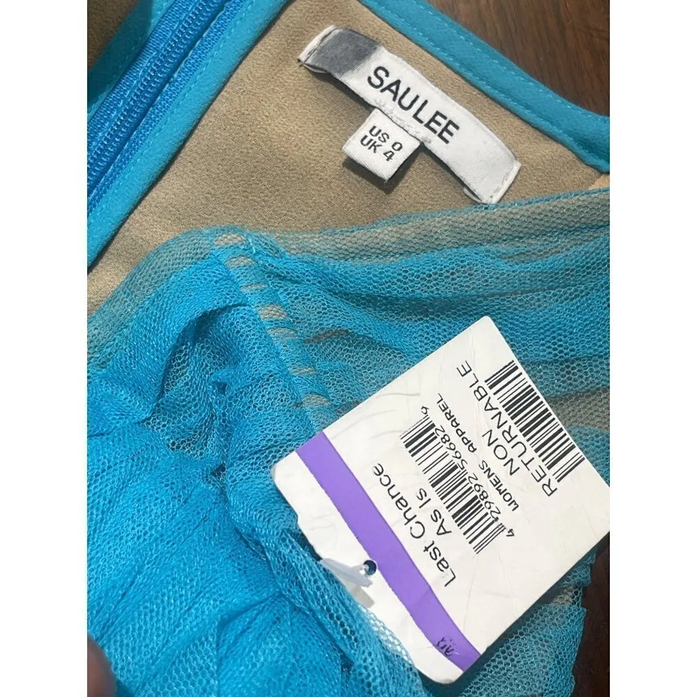 SAU LEE Carrie Tulle Dress in Turquoise Blue 0 New Womens Cocktail Midi - Image 8