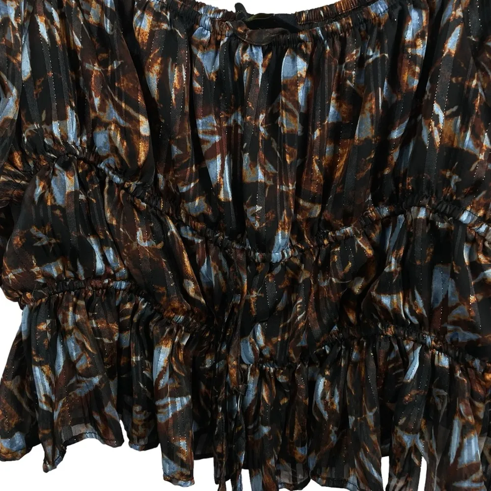 House of Harlow 1960 Revolve Metallic Abstract Puff Sleeve Blouse Brown Size L Size L - Image 4