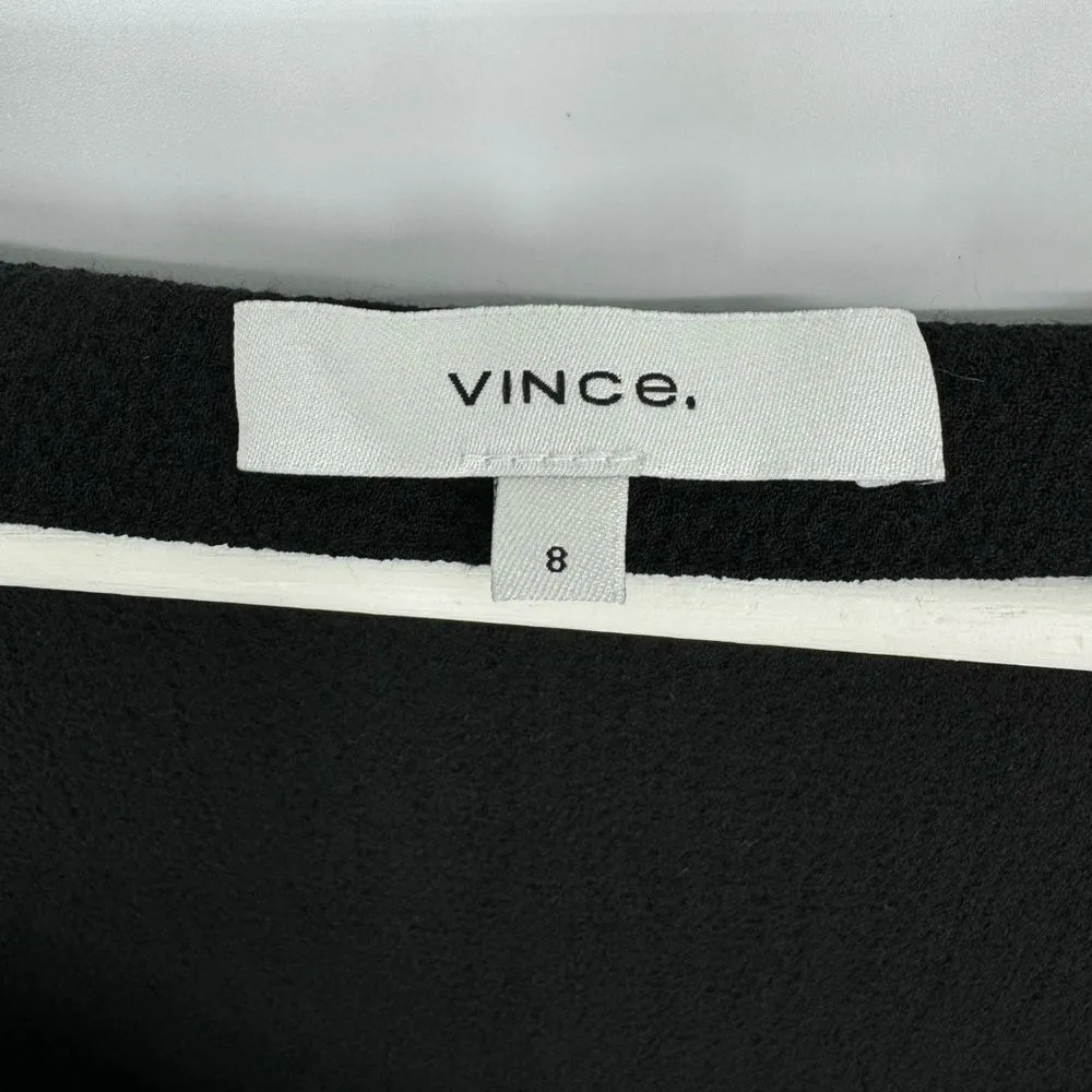 Vince Dress Flared Ruched Crepe Textured Midi Black Dress‎ Sz 8 - Image 7