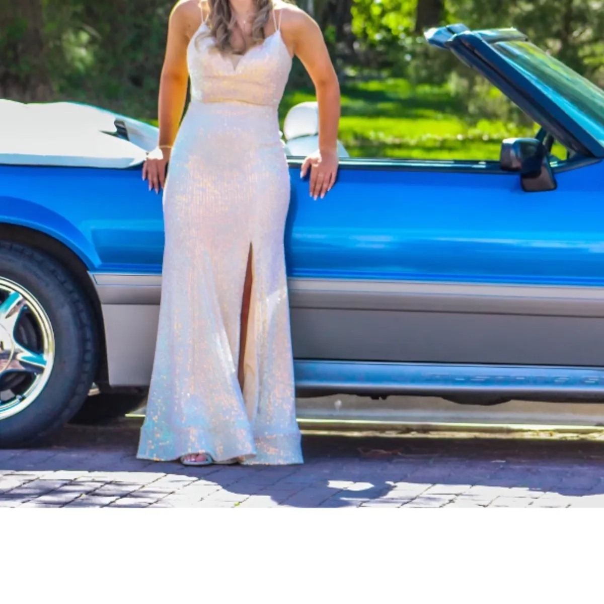 Sherri Hill Sequin Gown Gold Formal Prom Evening Dress Open Back Slit Size 8 - Image 7