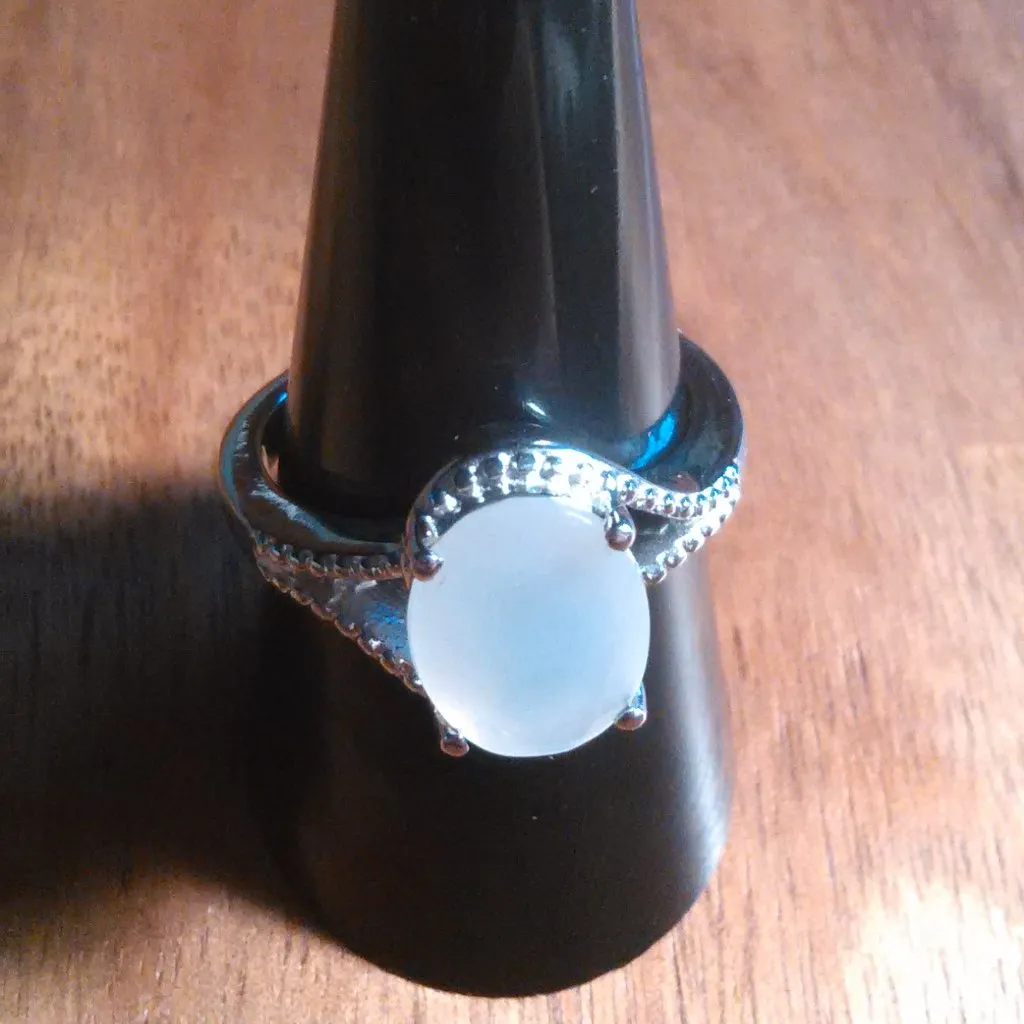 Sri Lankan Silver Moonstone Split Shank Stainless Steel Ring (Size 9) - Image 2