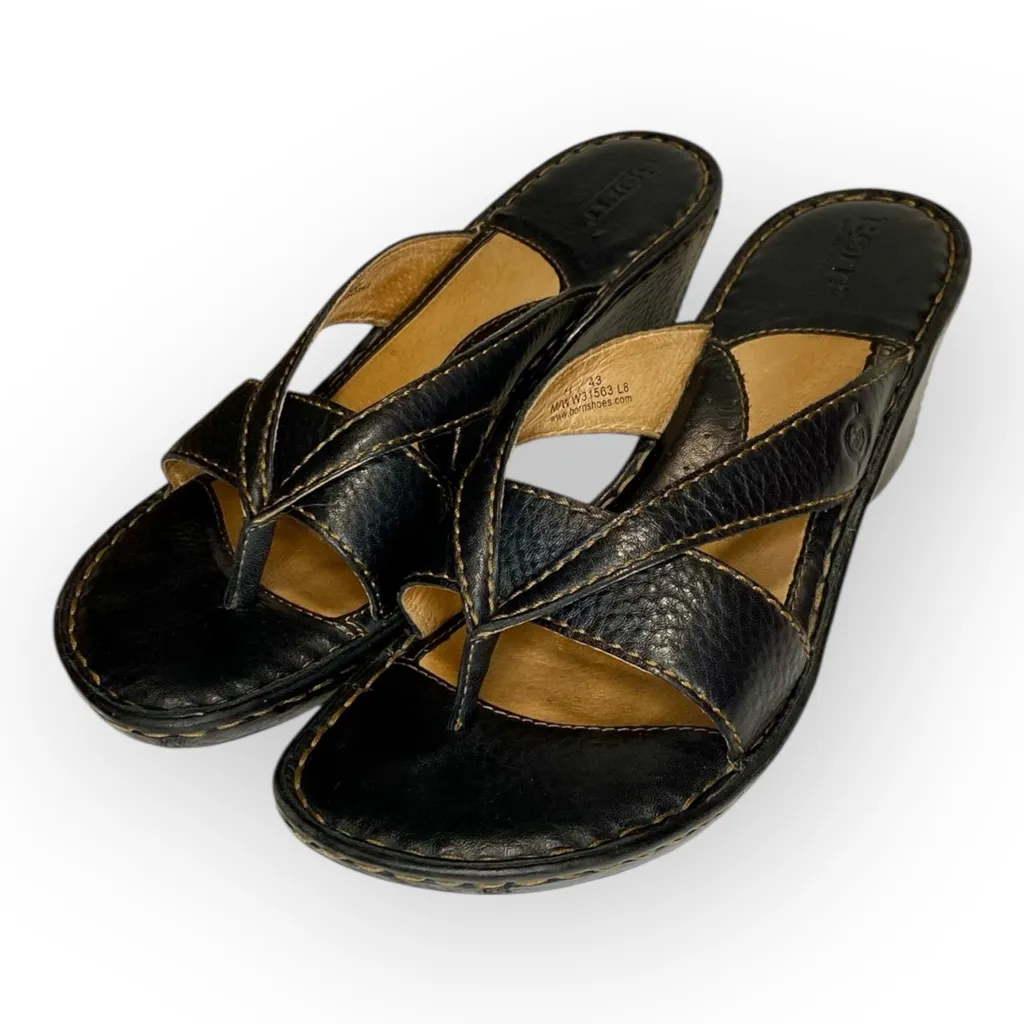 Born Black Leather Wedge Heel Sandals Women’s Size 11 Excellent Condition - Image 3