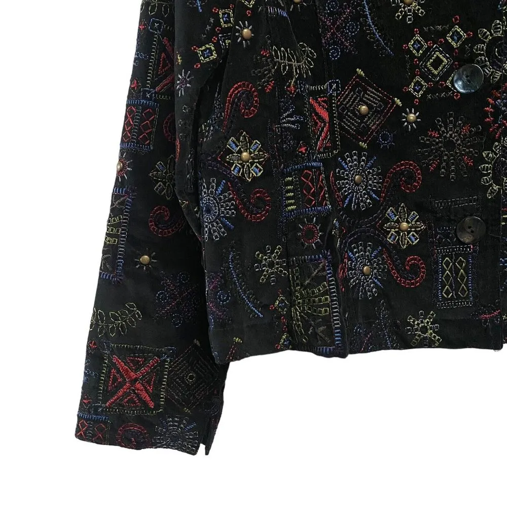 Chicos 0 Y2K Boho Jacket Polo Blazer  Black Velvet Embroidered Jewel Lined Boho - Image 3