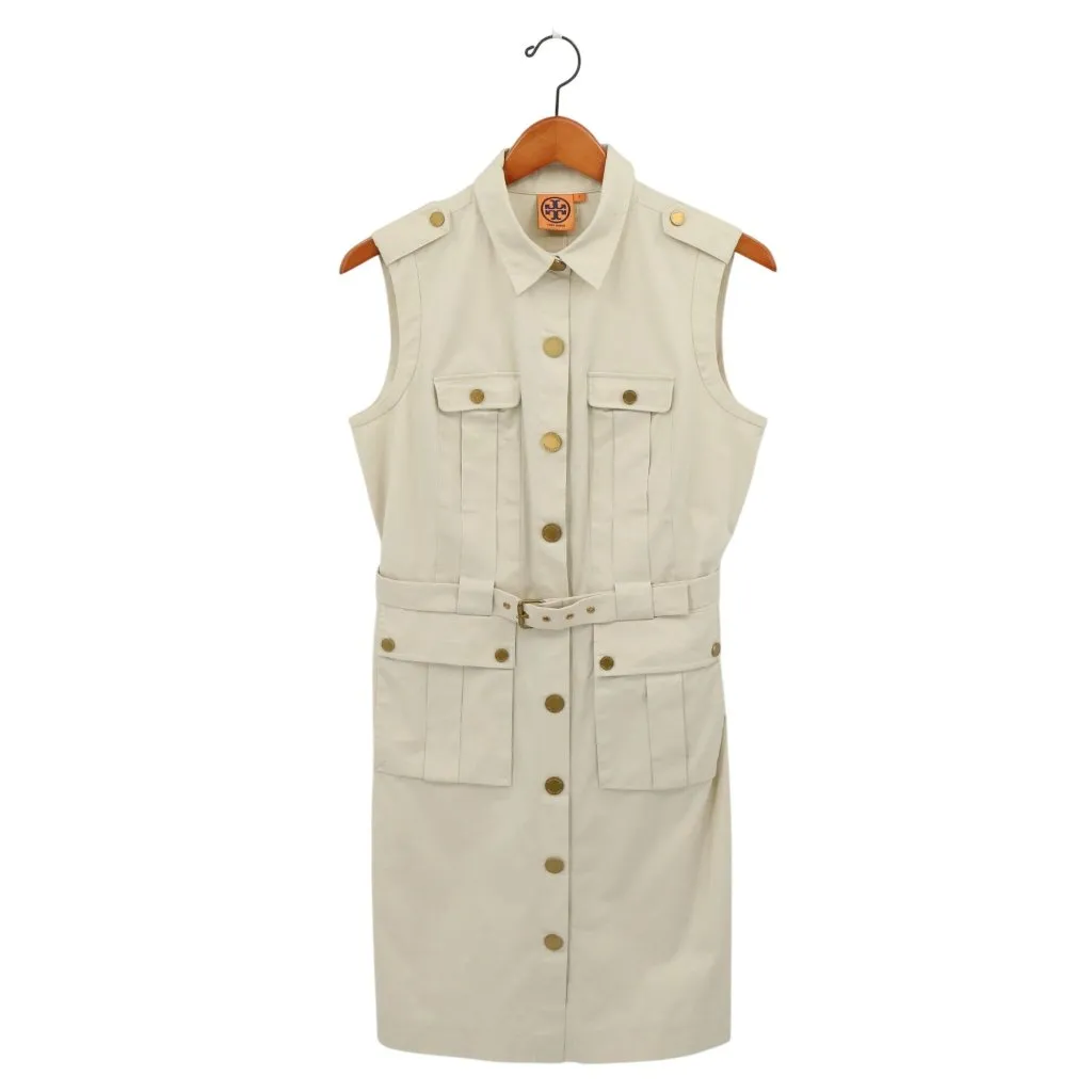Tory Burch Patricia Safari Cargo Shirt Dress Sleeveless Light Khaki Beige 8 - Image 2