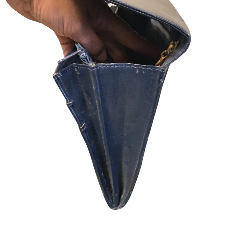 Vintage Towanny blue leather envelope purse chic glam neutral minimalist - Image 10