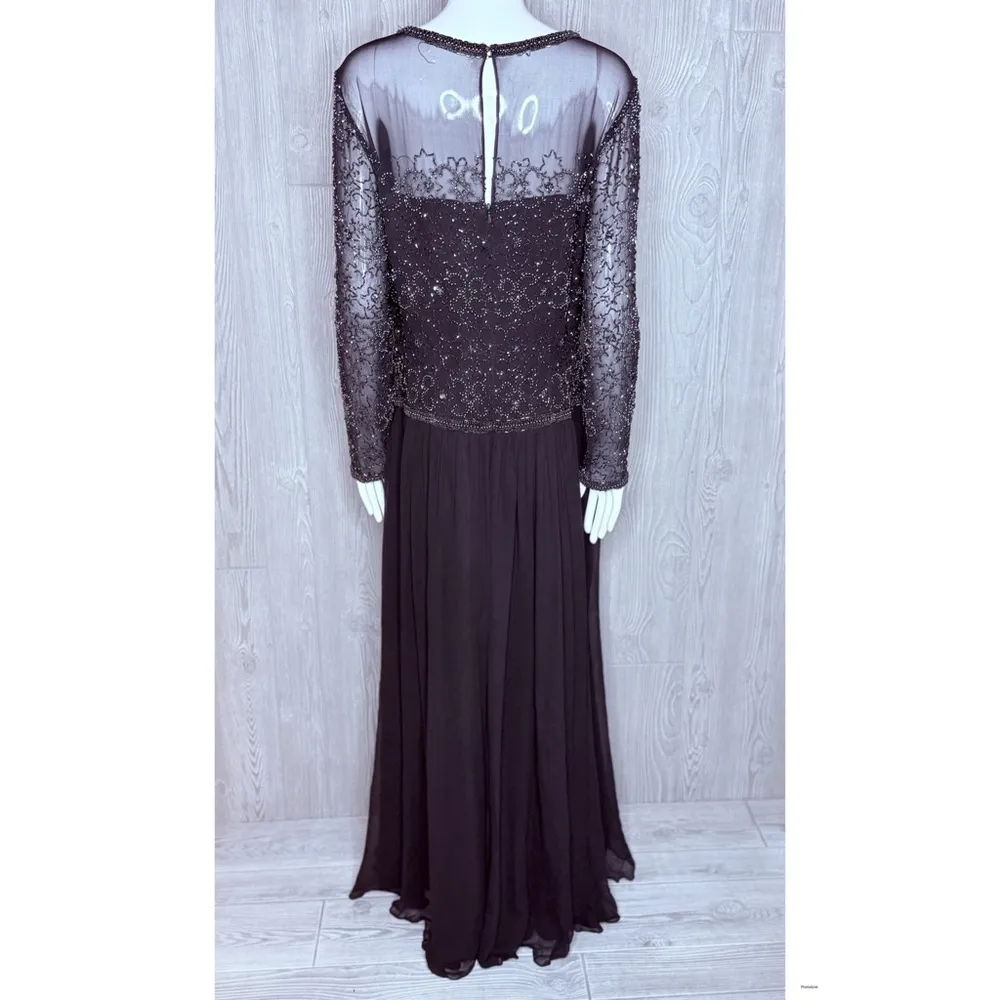 Vintage Ted lapidus long sleeve beaded sequin maxi dress silk 16 evening gown Black - Image 12