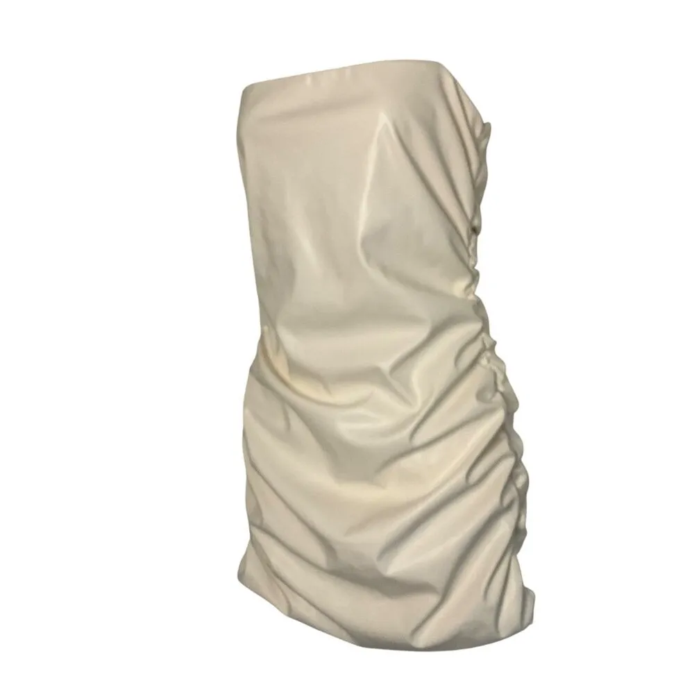 Amanda Uprichard Palma faux Leather Mini Dress Cream White NWOT ruched Bodycon - Image 10