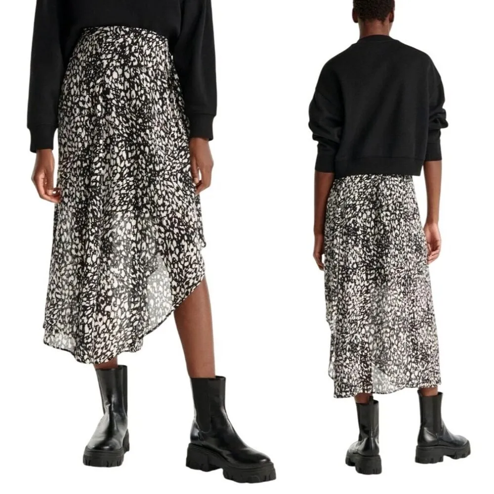The Kooples Skirt Women Medium Black White‎ Animal Flowing Long Asymmetric Midi - Image 2