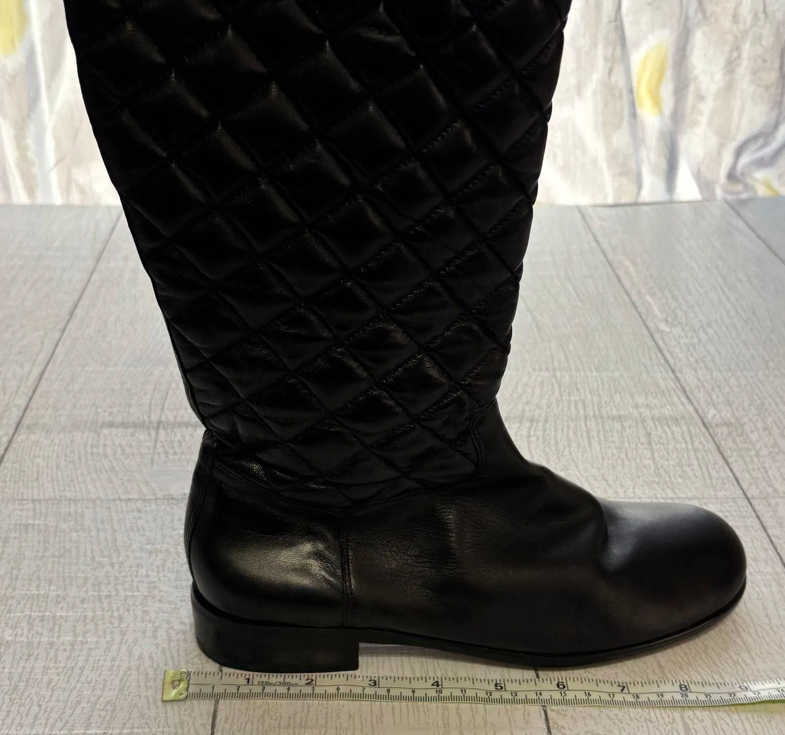 Corso Como Black Leather Over-the-Knee Boots Size 6 Quilted Shaft Zip Closure - Image 4