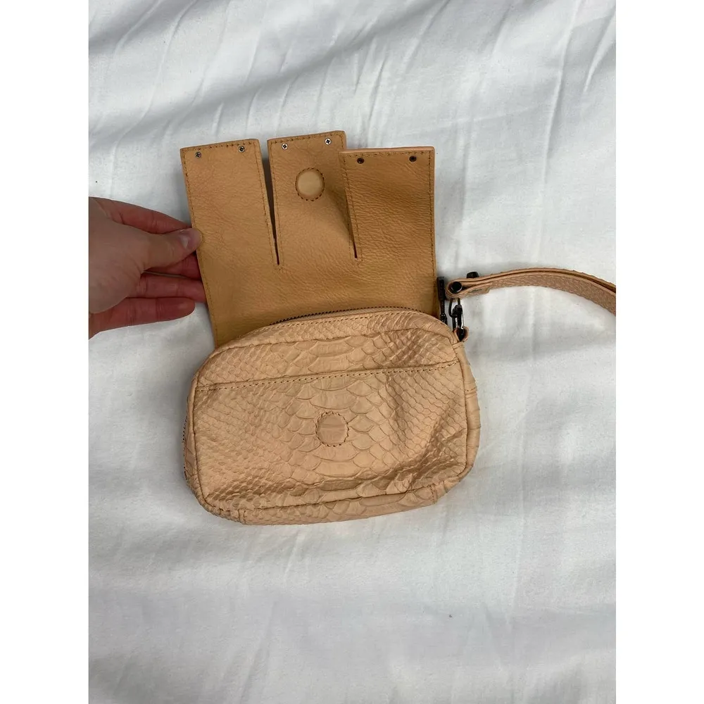 Anthropologie Leifsdottir Peachy Pink Leather Magnetic Snake Print Wristlet - Image 6