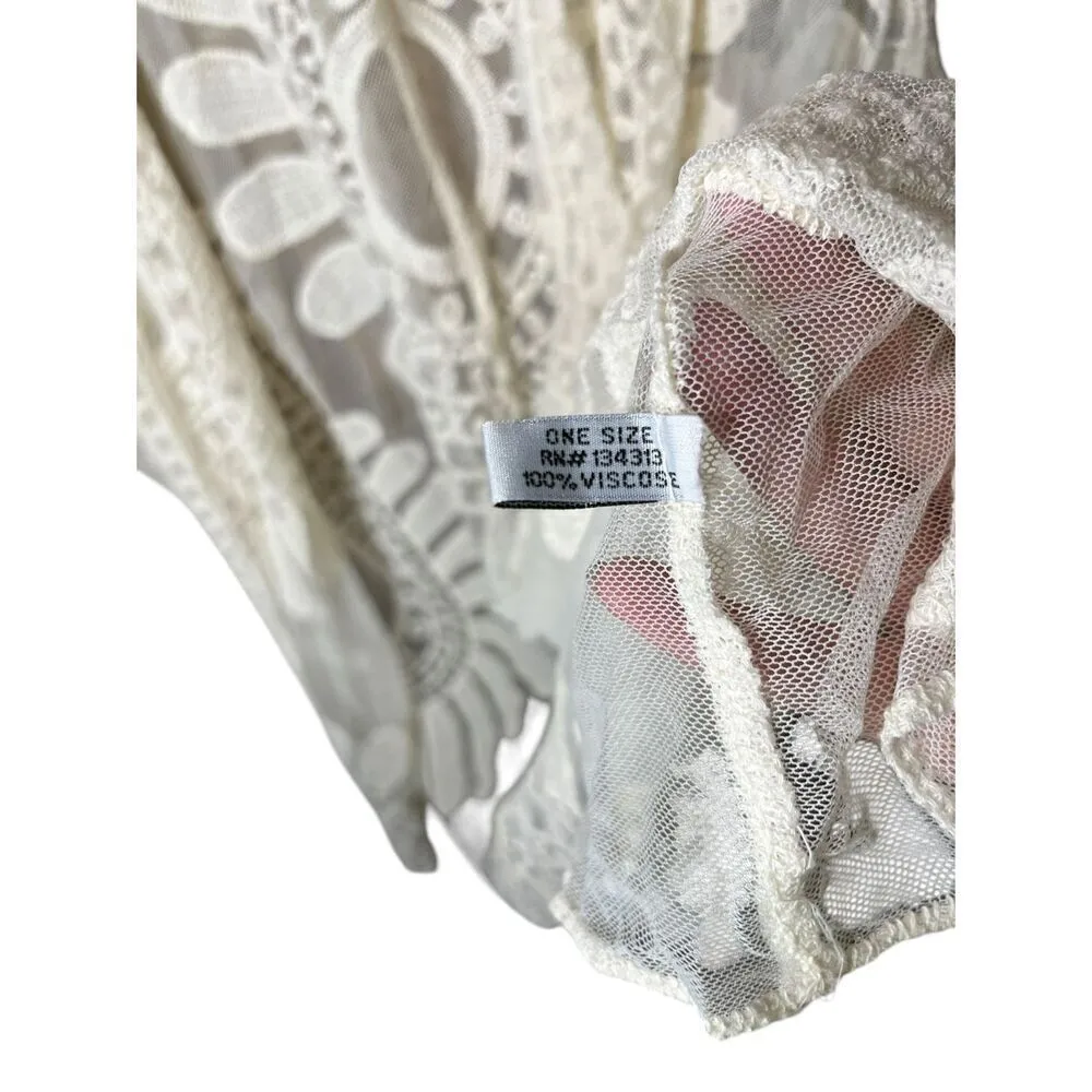 Lace Floral Duster Robe Beach Cover Festival Kimono Boho Cardigan Sheer One Size White Size undefined - Image 6