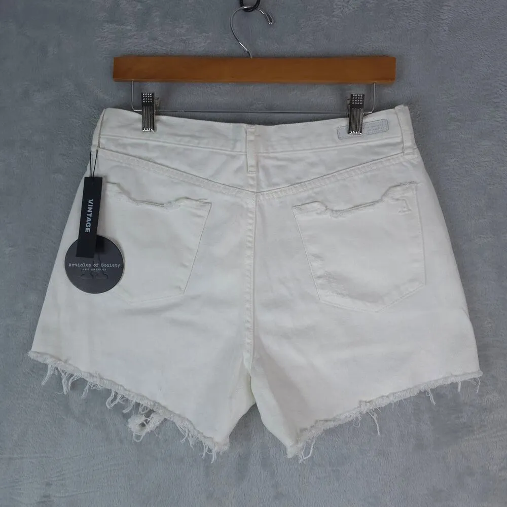 Articles of Society Shorts Womens 29 White Cotton Distressed Cut Off 4" Inseam - Image 2
