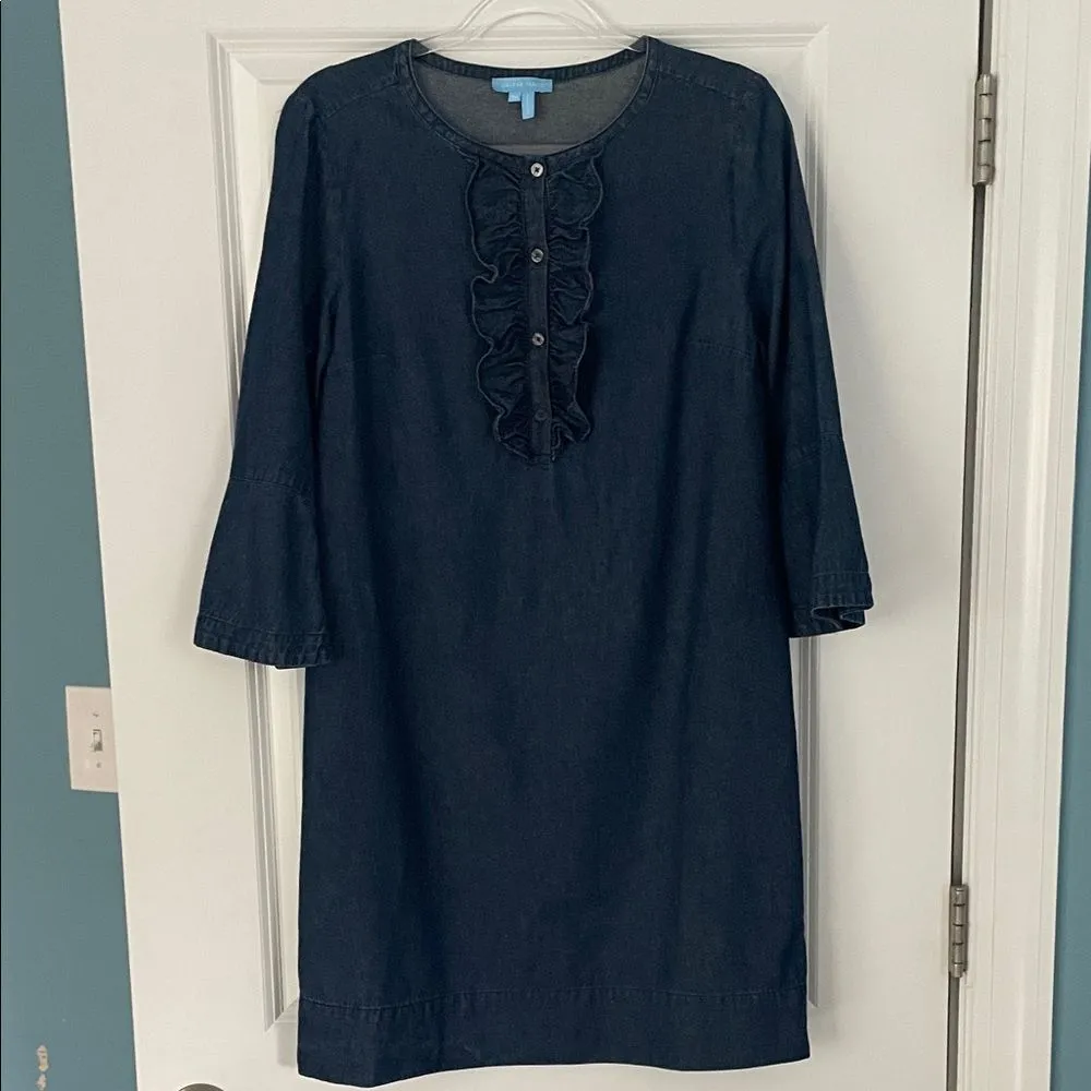 Draper James Chambray Ruffle Shift Dress Size 10 EUC - Image 4
