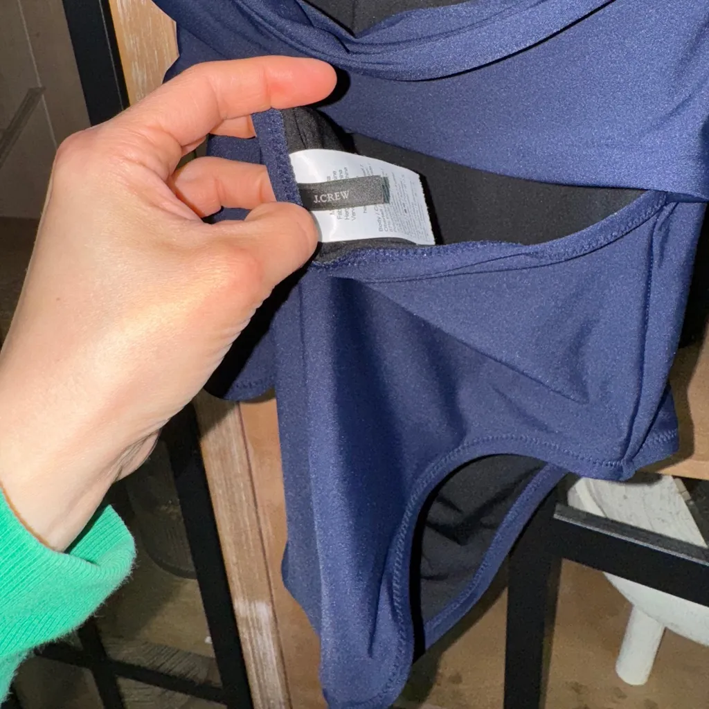 J. crew solid navy strapless one piece swimsuit open criss cross back - Image 5