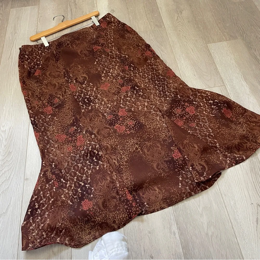 Bohemian Floral Skirt midi womens Brown size 16 vintage 70s boho chic patchwork - Image 4