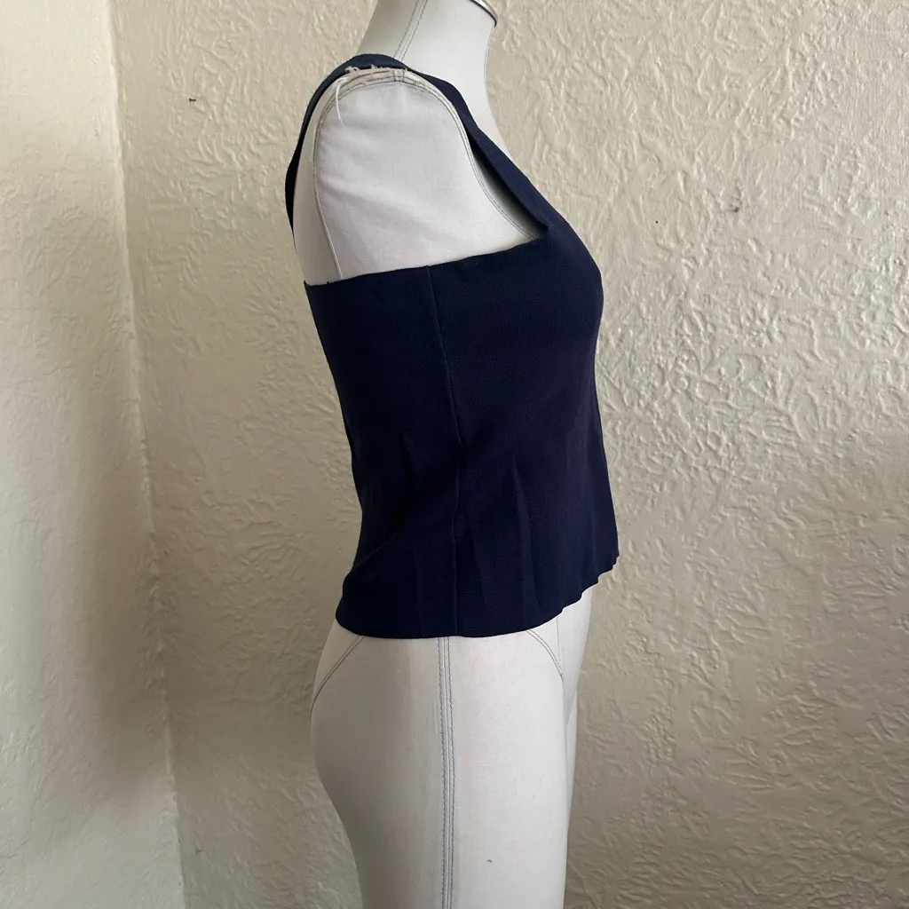 House of Harlow 1960 Navy Blue Knit Square Neck Shell Tank Top Medium - Image 4