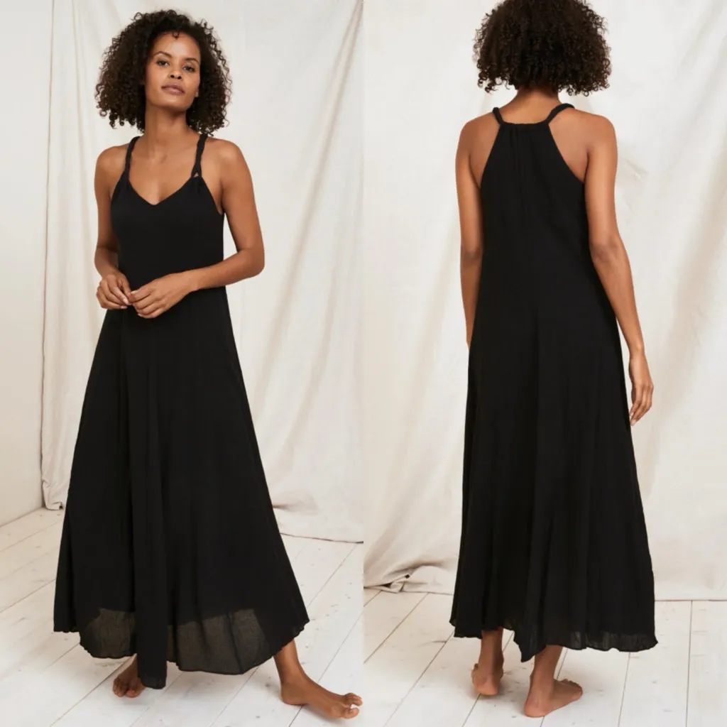 Garnet hill gauze‎ cotton swim cover long dress black - Image 2