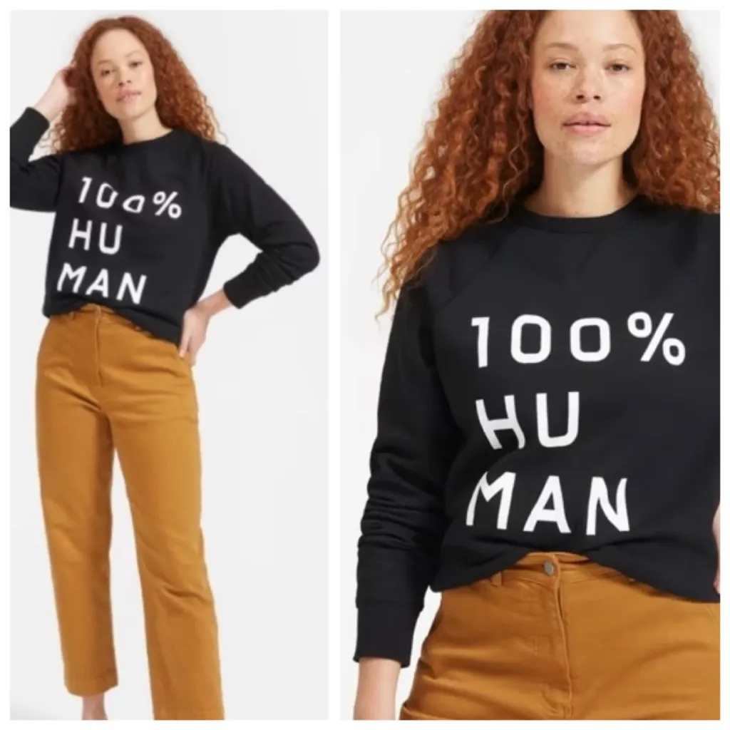 EVERLANE 100% Human Typeface Black & White Logo Crewneck Sweatshirt, sz. S - Image 13