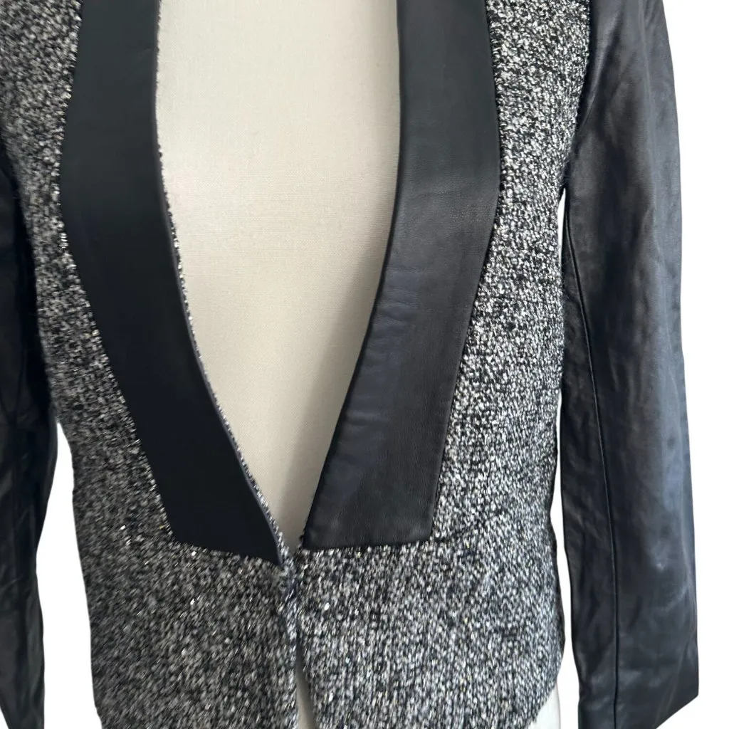 BY MALENE BIRGER Elegant Sway Chium Leather Tweed Blazer Jacket Size 36 US 4 NWT Black - Image 4