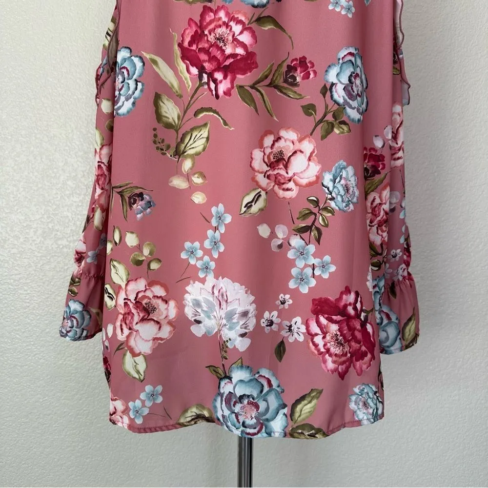 Sweet Pea by Stacy Frati Floral Cold Shoulder Top Pink Size XXL - Image 9