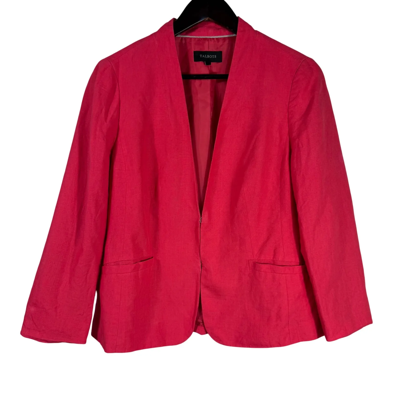Talbots Linen Colllarless Blazer Lined Women's Size 10 Pink Hook & Eye Closure - Image 2
